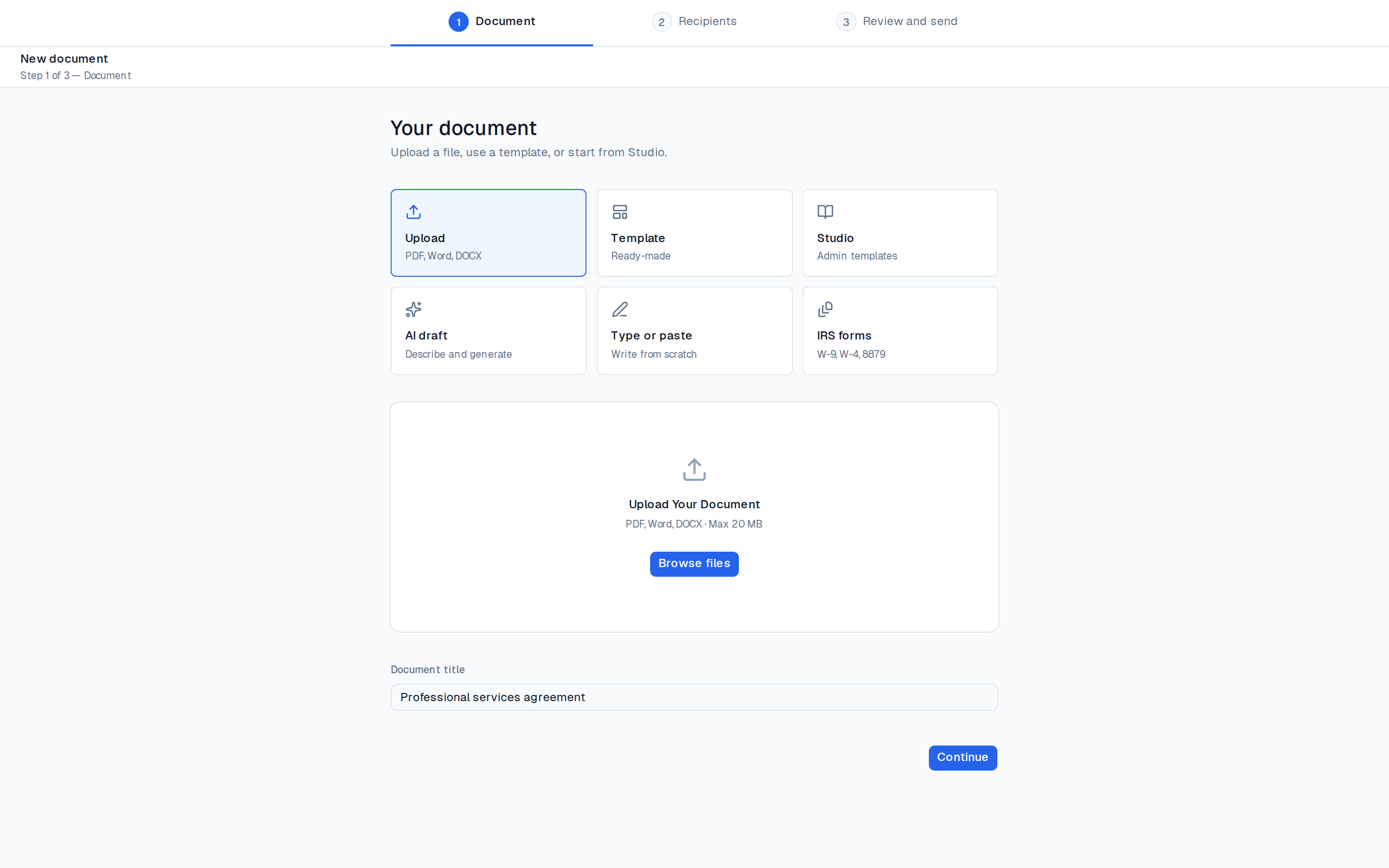 Compose screen with recipients and signature fields
